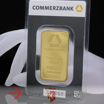 Goldbarren Commerzbank 20 g / Gramm Feingold 999,9 im Blister Argor Heraeus