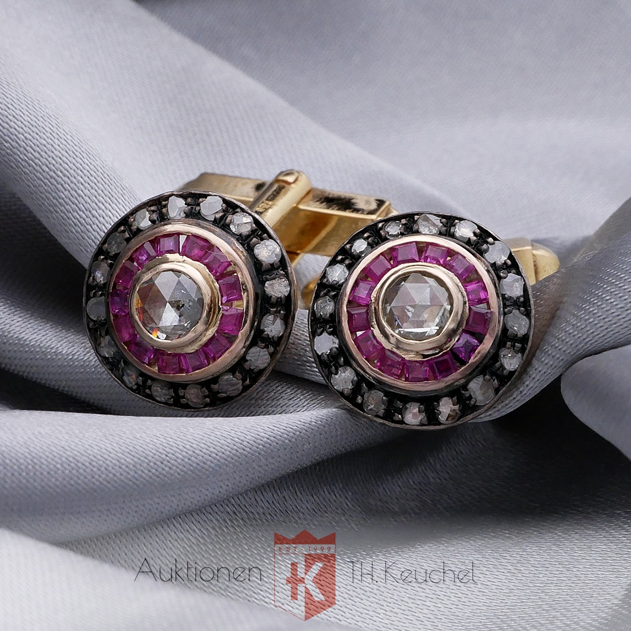 Vintage Manschettenknöpfe mit Diamant-Rosen und Rubinen