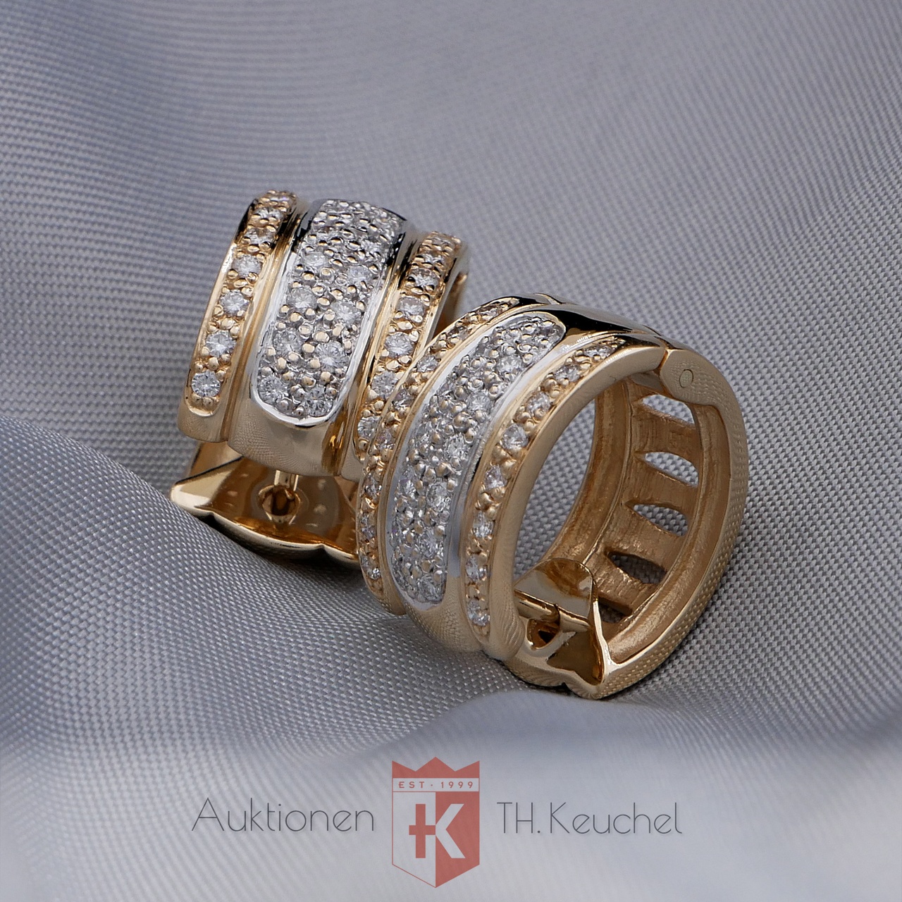 Creolen Gold 14K 585 Bicolor 60 Diamanten