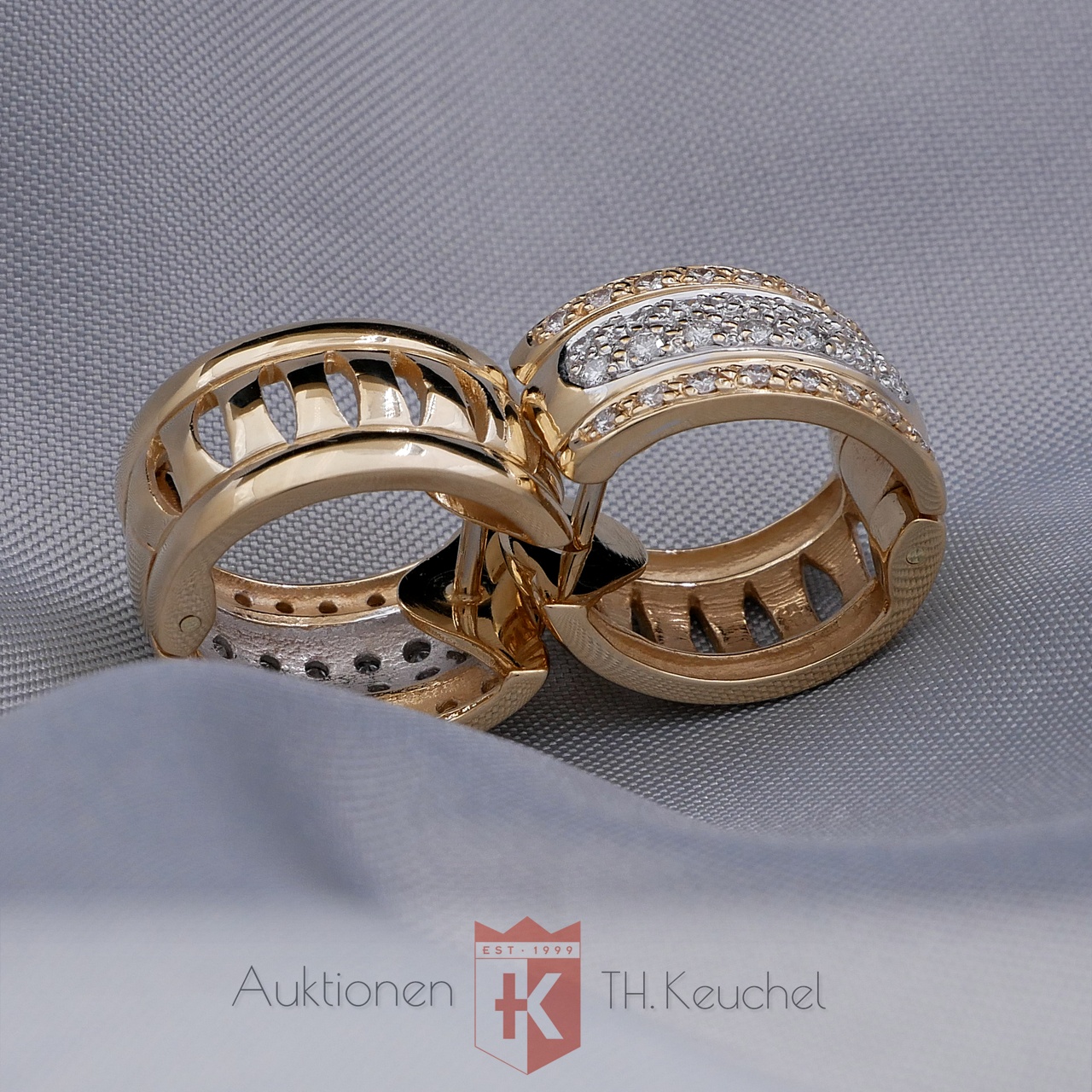 Creolen Gold 14K 585 Bicolor 60 Diamanten